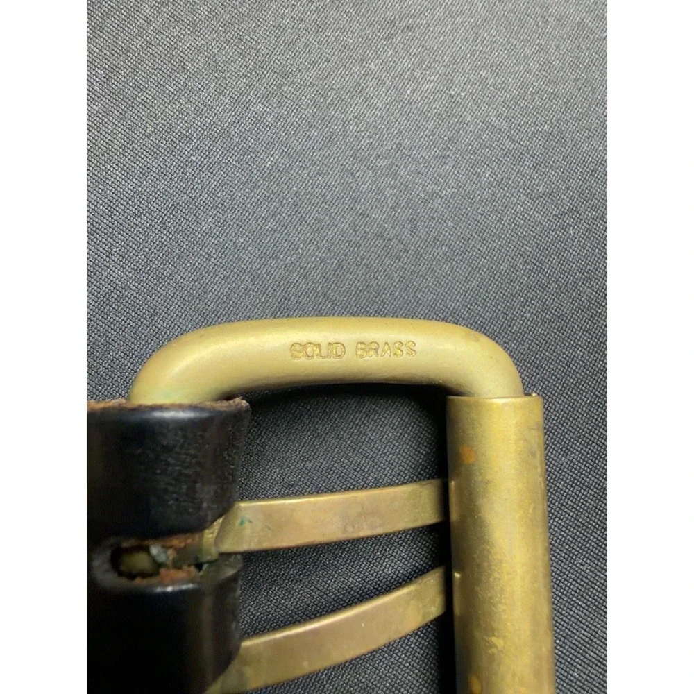 Vintage Abercrombie & Fitch Mens Leather Belt 32 Solid Brass Buckle USA Made